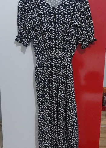 Siyah Beyaz V Yaka Uzun Elbise - Görsel 2