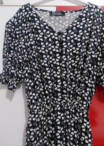 Siyah Beyaz V Yaka Uzun Elbise - Görsel 3