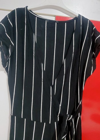 Kadın Siyah Çizgili Uzun Tulum - Görsel 2