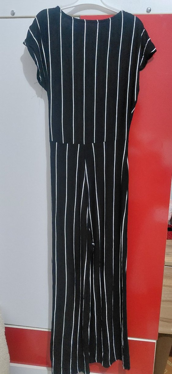 Kadın Siyah Çizgili Uzun Tulum - Görsel 4