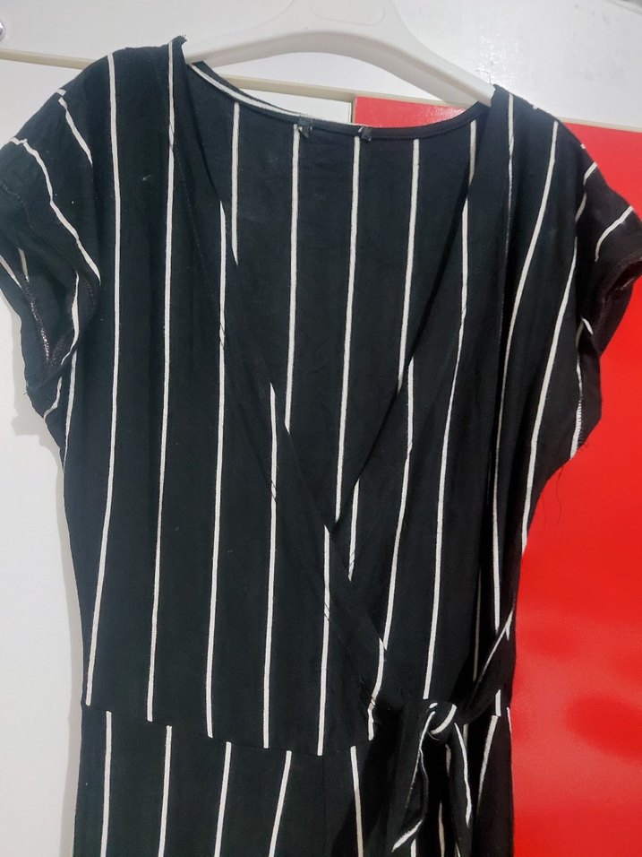 Kadın Siyah Çizgili Uzun Tulum - Görsel 2