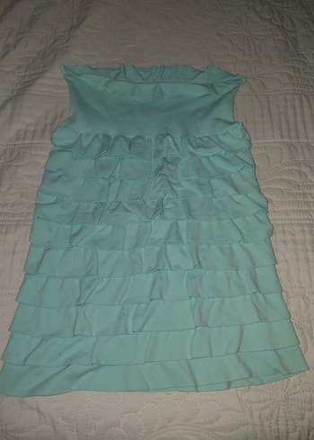 Fırfırlı Straplez Turkuaz - Görsel 3