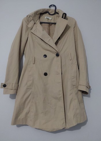 Bej Düğmeli Midi Kadın Trençkot - Görsel 3