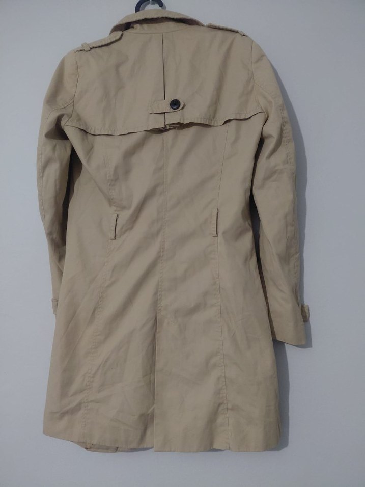 Bej Düğmeli Midi Kadın Trençkot - Görsel 5