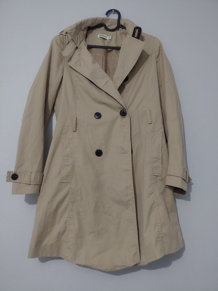 Bej Düğmeli Midi Kadın Trençkot - Görsel 3