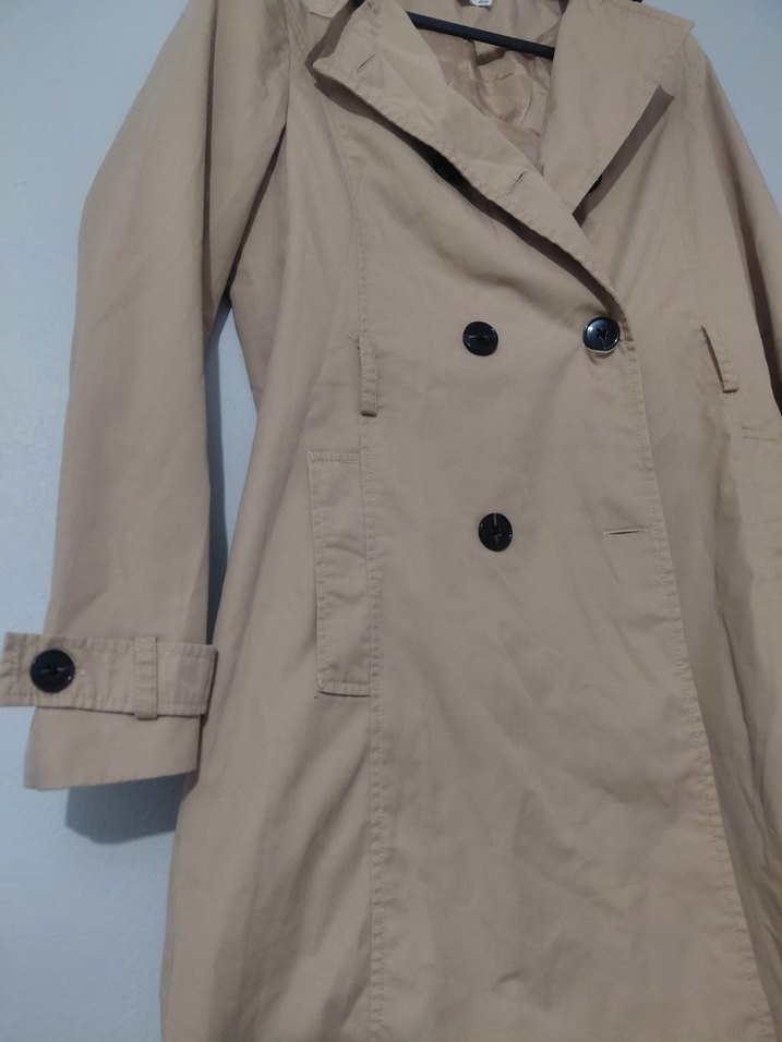 Bej Düğmeli Midi Kadın Trençkot - Görsel 2