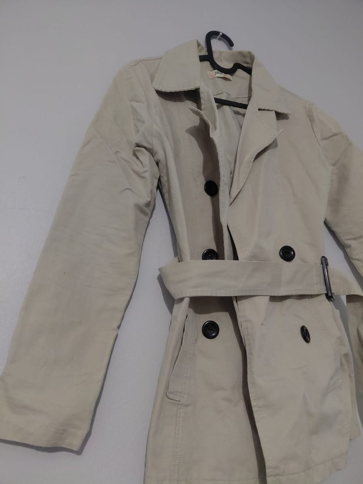 Bej Kadın Midi Trençkot Düğmeli - Görsel 3