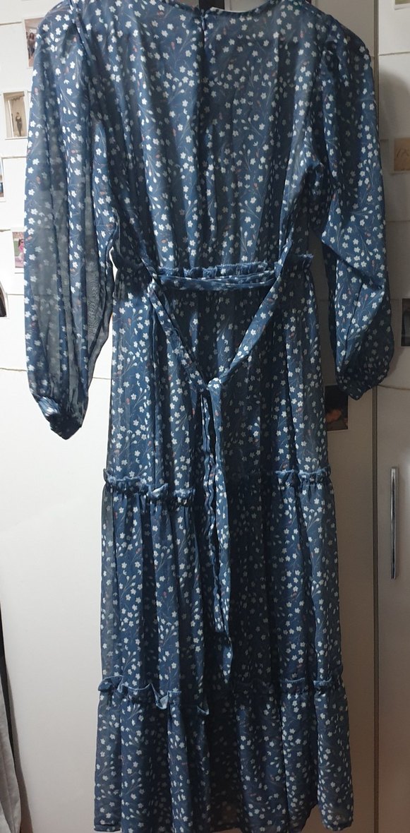 yazlık Uzun Kollu Fırfırlı Bohem Denim Elbise - Görsel 2