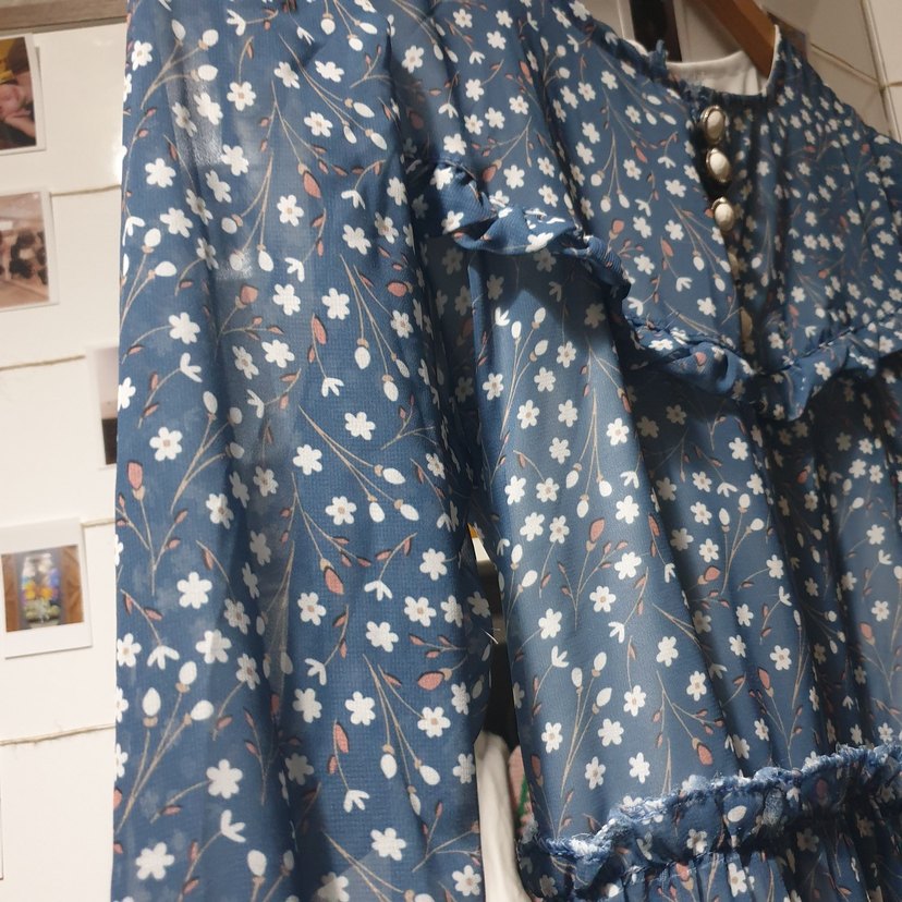 yazlık Uzun Kollu Fırfırlı Bohem Denim Elbise - Görsel 4