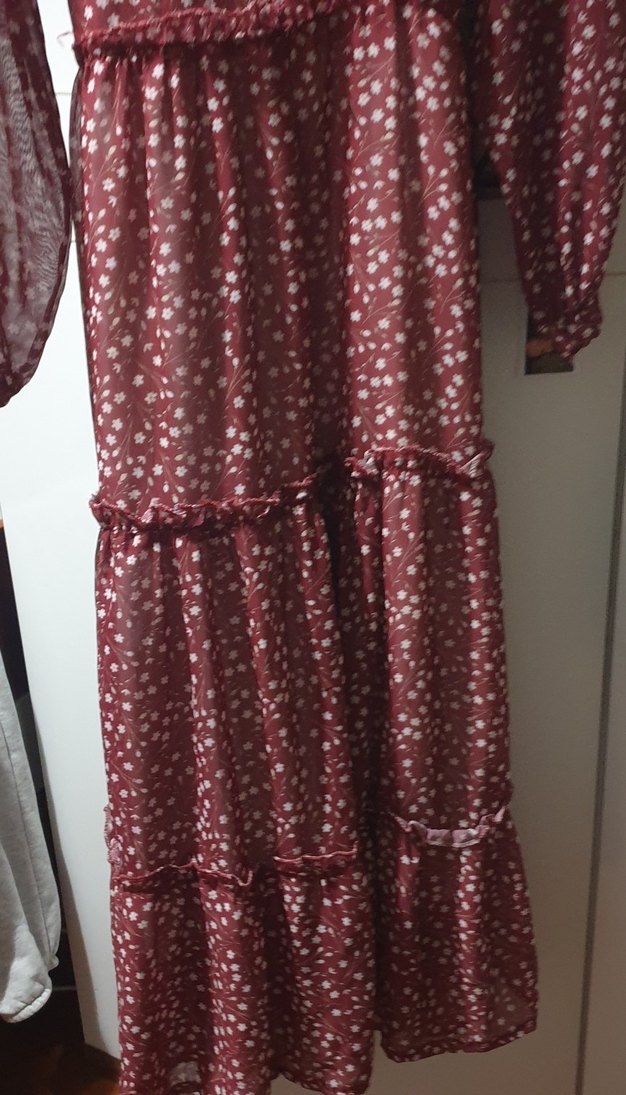 yazlık Bordo Renk Uzun Kollu Bohem Uzun Elbise - Görsel 3