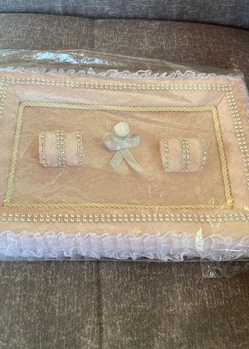  Beden Dantel Detaylı Bej Vintage yüzük tepsisi yanında2adettefhediye