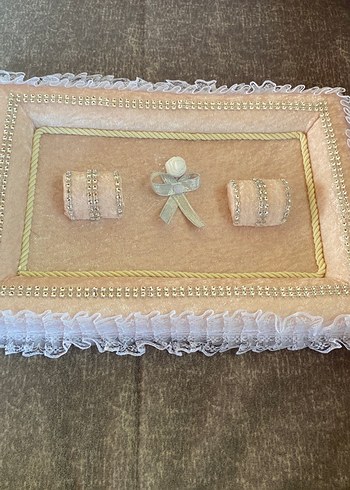 Diğer Dantel Detaylı Bej Vintage yüzük tepsisi yanında2adettefhediye