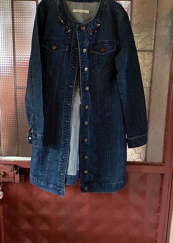 m Beden Düğmeli Lacivert Midi Denim Ceket