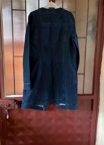 Düğmeli Lacivert Midi Denim Ceket