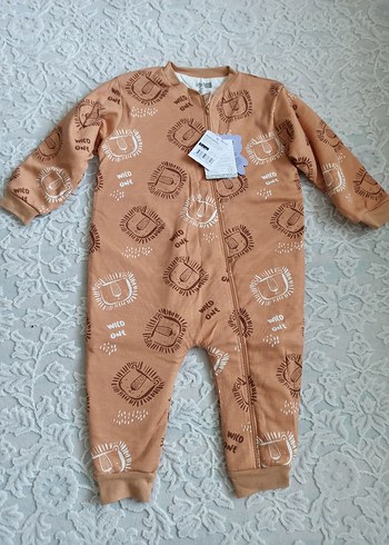 Fermuarlı Kahverengi Baskılı Bebek Tulum