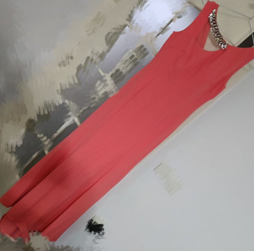 Pembe Zincir Detaylı V Yaka Uzun Elbise - Görsel 4