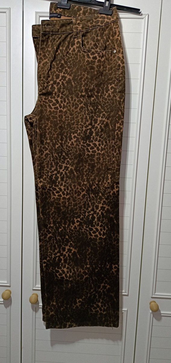 Kahverengi Leopar Desenli Kadın Süet Pantolon - Görsel 3