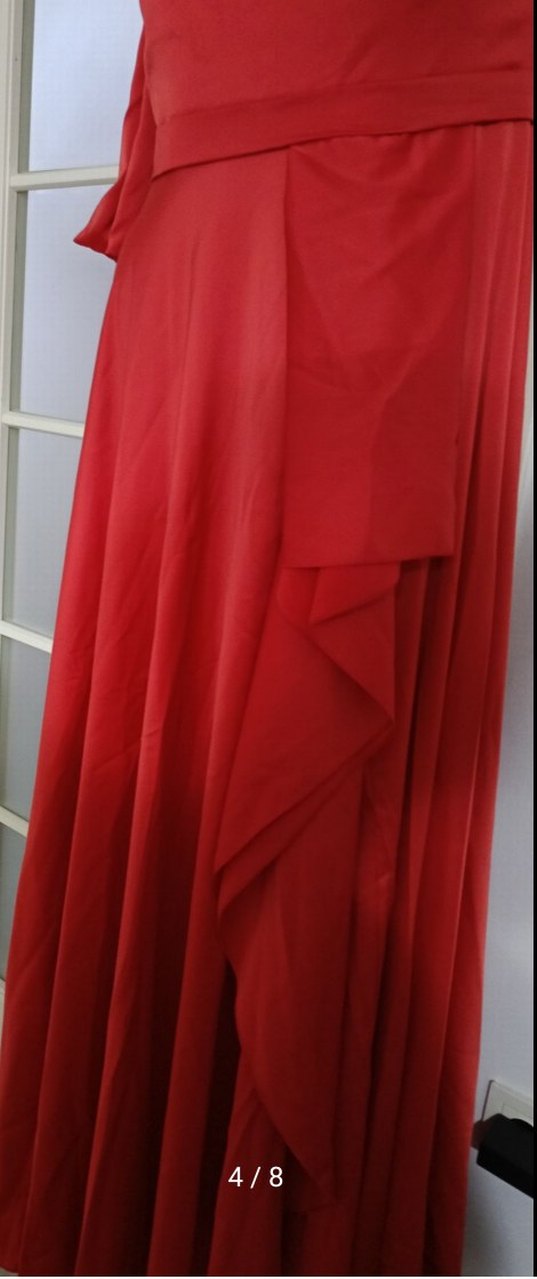 Kırmızı Drapeli Uzun Abiye Elbise - Görsel 4