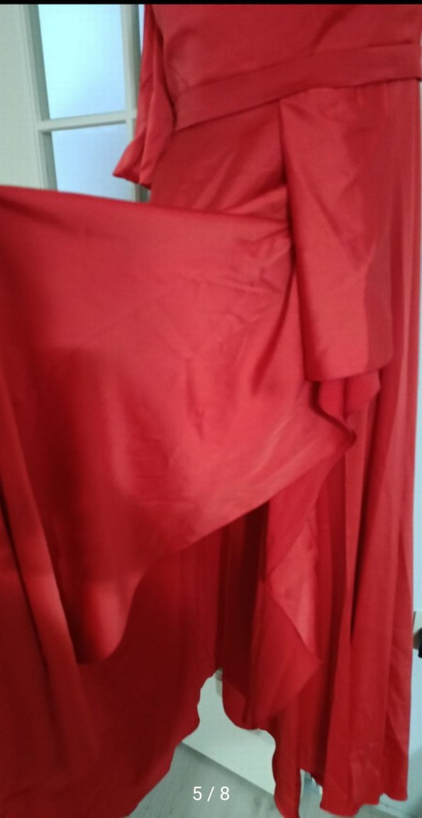 Kırmızı Drapeli Uzun Abiye Elbise - Görsel 5
