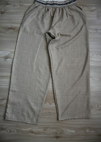 46 Beden 3 XL/ Bej Kadın Keten Pantolon Pilili