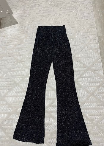 Zara Parlak Siyah Yuksek Bel Flare Pantolon