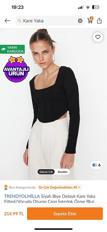 Trendyolmilla kare yaka crop