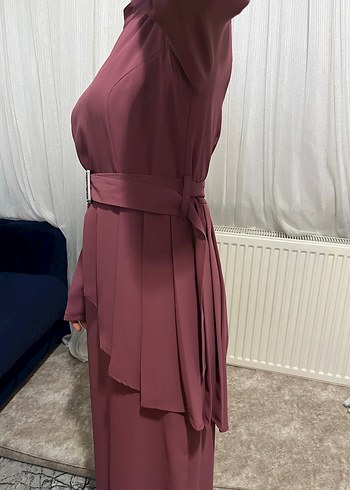 Kemer Detaylı Bordo Kadın Uzun Elbise - Görsel 2