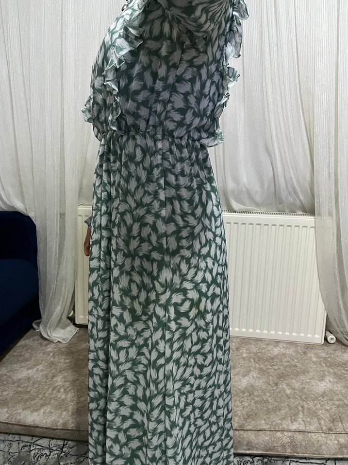 Uzun Bohem Kadın Elbise Gri Desenli - Görsel 3