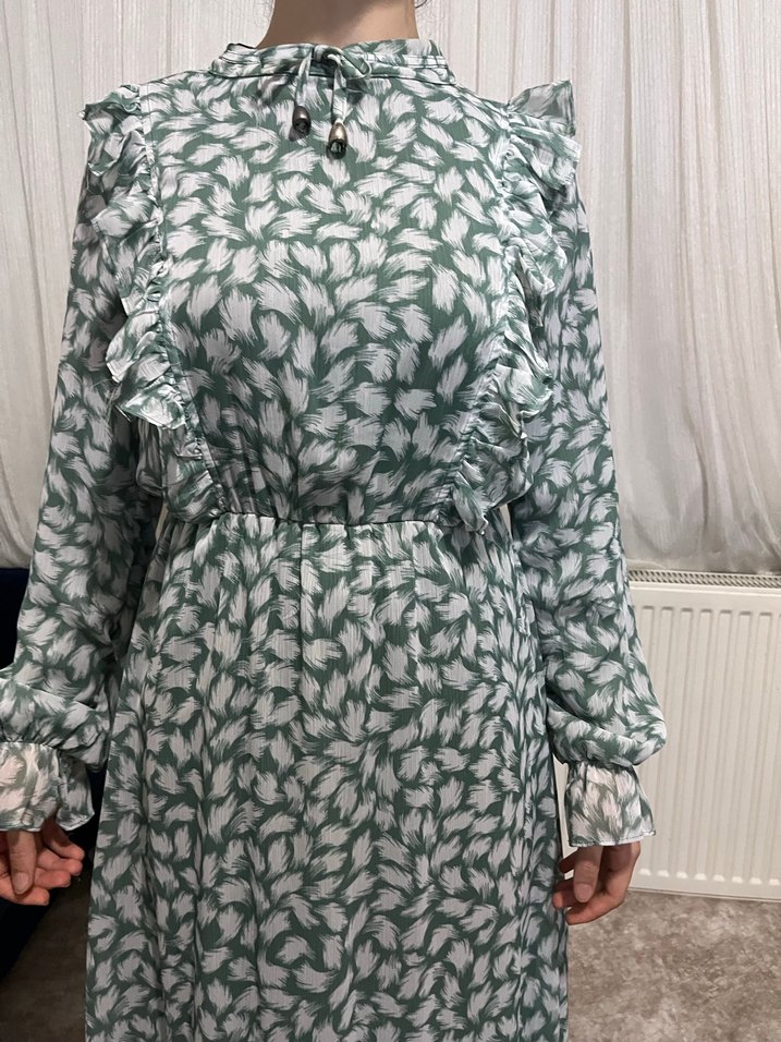 Uzun Bohem Kadın Elbise Gri Desenli - Görsel 2