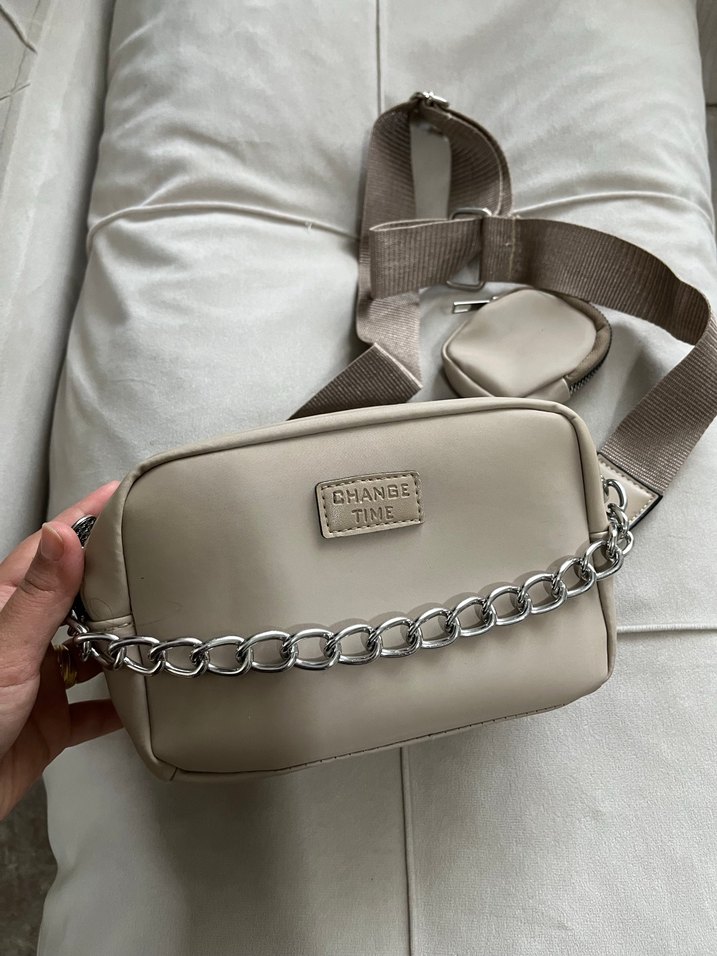 Bej Zincir Detaylı Deri Kadın Çanta - Görsel 2
