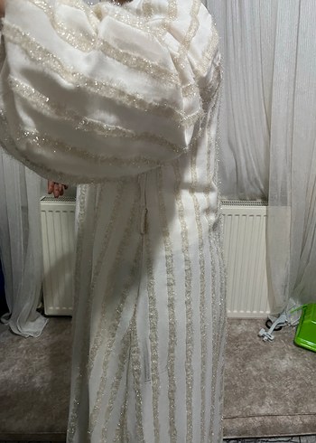 Nakışlı Beyaz Uzun Keten Elbise - Görsel 3