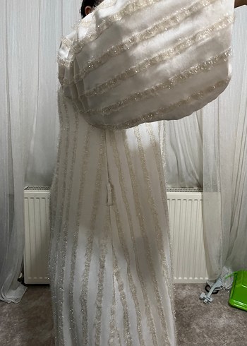 Nakışlı Beyaz Uzun Keten Elbise - Görsel 4