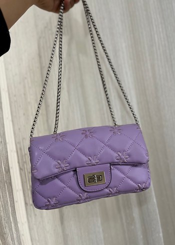 Mor Zincir Detaylı Nakışlı Kadın Çanta - Görsel 3