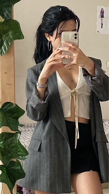Antrasit (gri) çizgili blazer