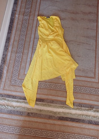 Sarı Kolsuz Midi Keten Elbise - Görsel 10