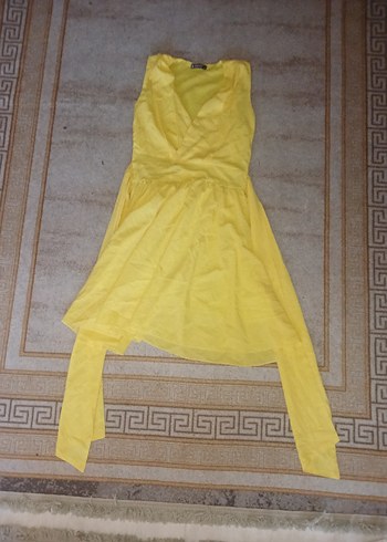 Sarı Kolsuz Midi Keten Elbise - Görsel 7