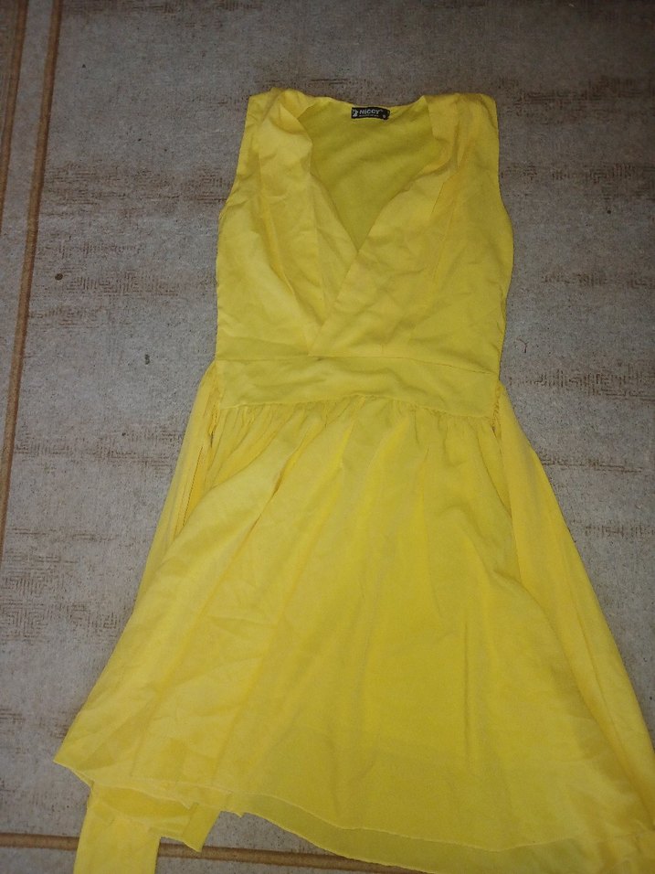 Sarı Kolsuz Midi Keten Elbise - Görsel 5