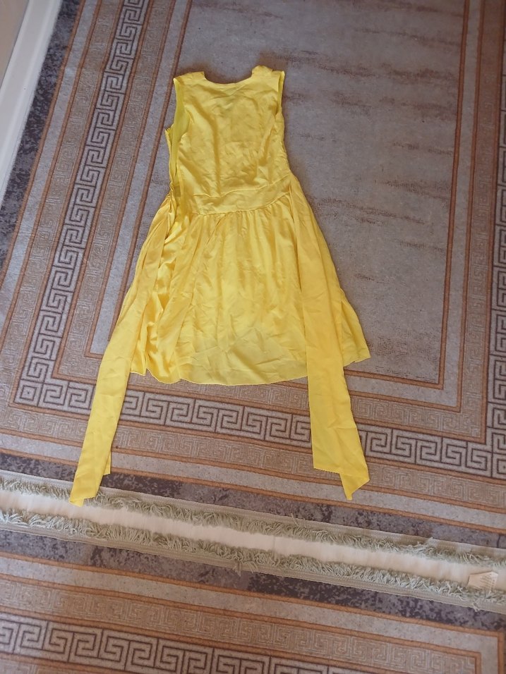 Sarı Kolsuz Midi Keten Elbise - Görsel 2