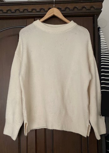 Beyaz Kadın Örgü Yün Kazak - Görsel 2