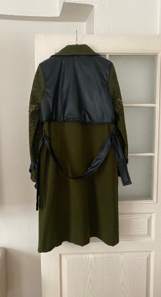 Kadın Haki Süet Uzun Trençkot - Görsel 4