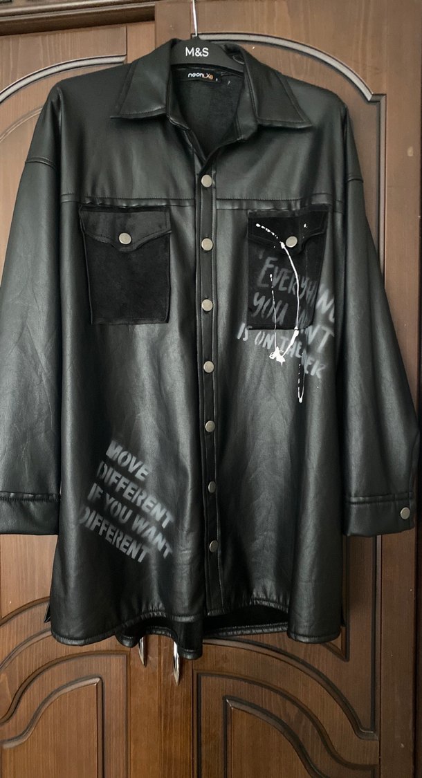 Siyah Baskılı Deri Kadın Ceket - Görsel 2