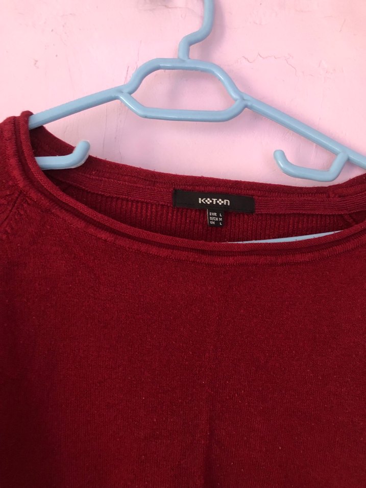 Kırmızı Kadın İpek Yün Triko Kazak - Görsel 2