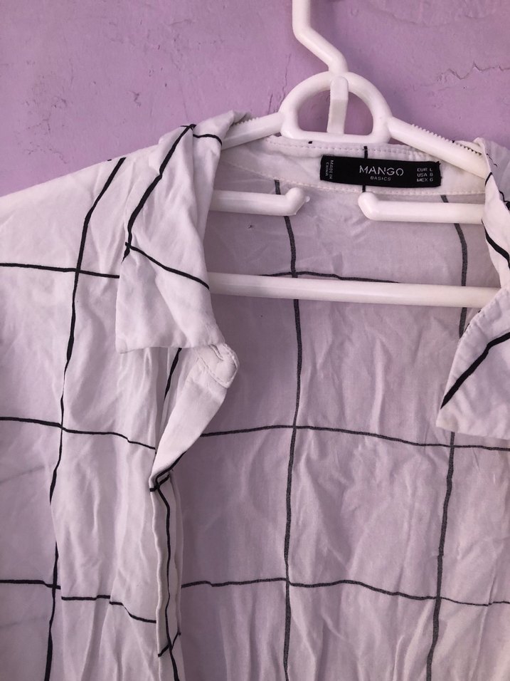 Beyaz Kareli Uzun Kollu Gömlek - Görsel 2