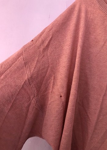 Pembe Oversize Keten Kadın Kazak defolu - Görsel 3