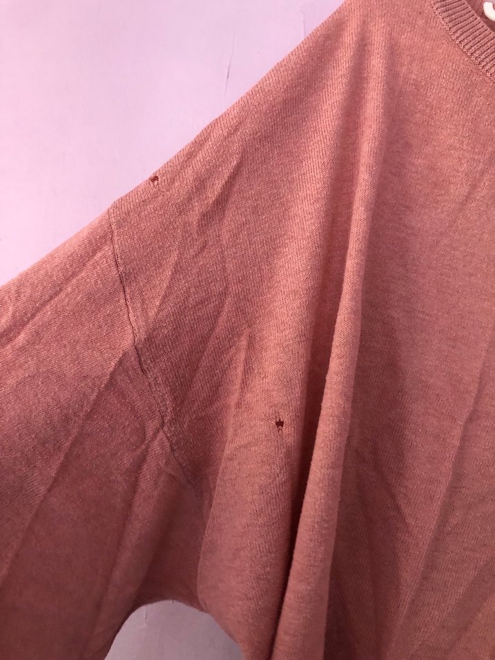 Pembe Oversize Keten Kadın Kazak defolu - Görsel 3