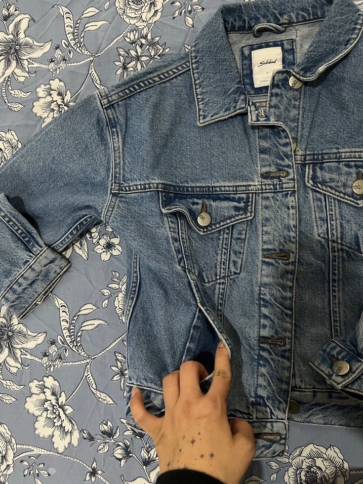 Düğmeli Mavi Kadın Denim Ceket - Görsel 4