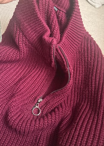 Bordo Yarım Fermuarlı Triko erkek Kazak - Görsel 3