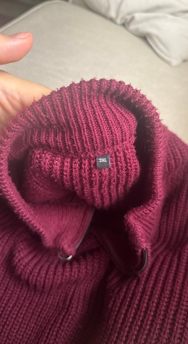 Bordo Yarım Fermuarlı Triko erkek Kazak - Görsel 2