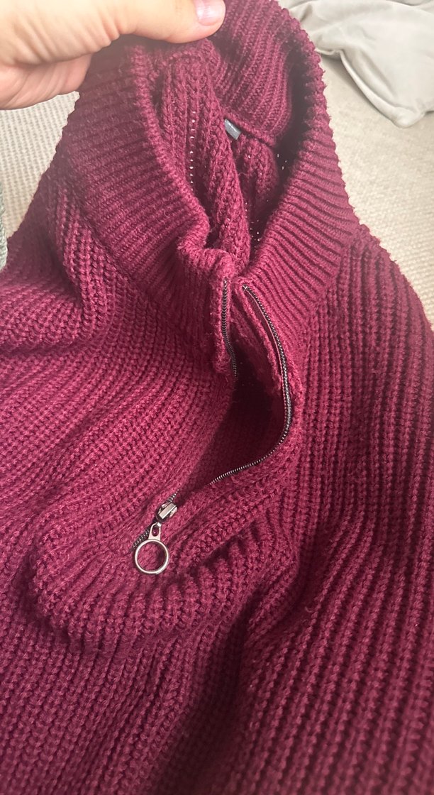 Bordo Yarım Fermuarlı Triko erkek Kazak - Görsel 3