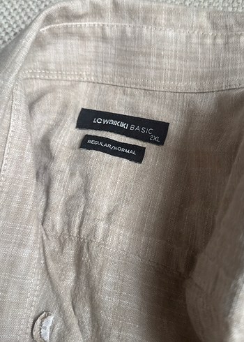 Düğmeli Bej Keten erkek Gömlek - Görsel 2